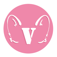 White V with bunny ears around it and pink background
